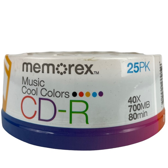 NWT Memorex CD-R Music Cool Colors 25PK 40X 700MB 80min Recordable Compact Discs - Picture 1 of 9